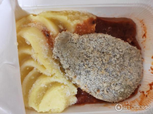Шницель СытоЕдов с картофельным пюре под красным соусом фото