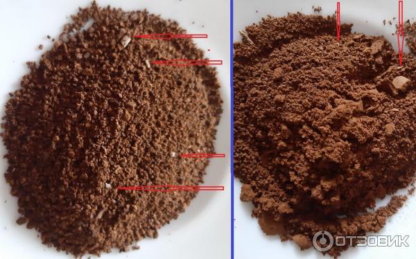 Уже молотый кофе: всё равно неравномерный цвет и вкрапления чего-то светлого