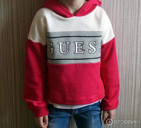 Толстовка Guess Color Block Branded Cropped Hoodie Pink фото