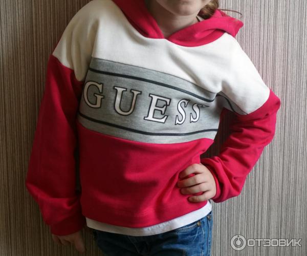 Толстовка Guess Color Block Branded Cropped Hoodie Pink фото