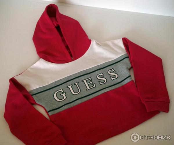 Толстовка Guess Color Block Branded Cropped Hoodie Pink фото