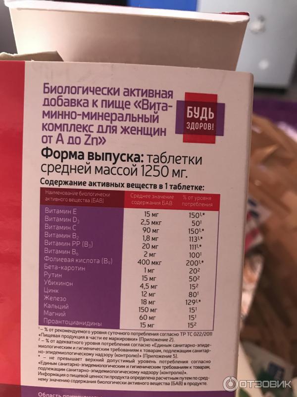 Содержание активных веществ в 1 таблетка