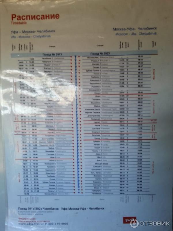 Поезд 391У Челябинск - Москва, расписание