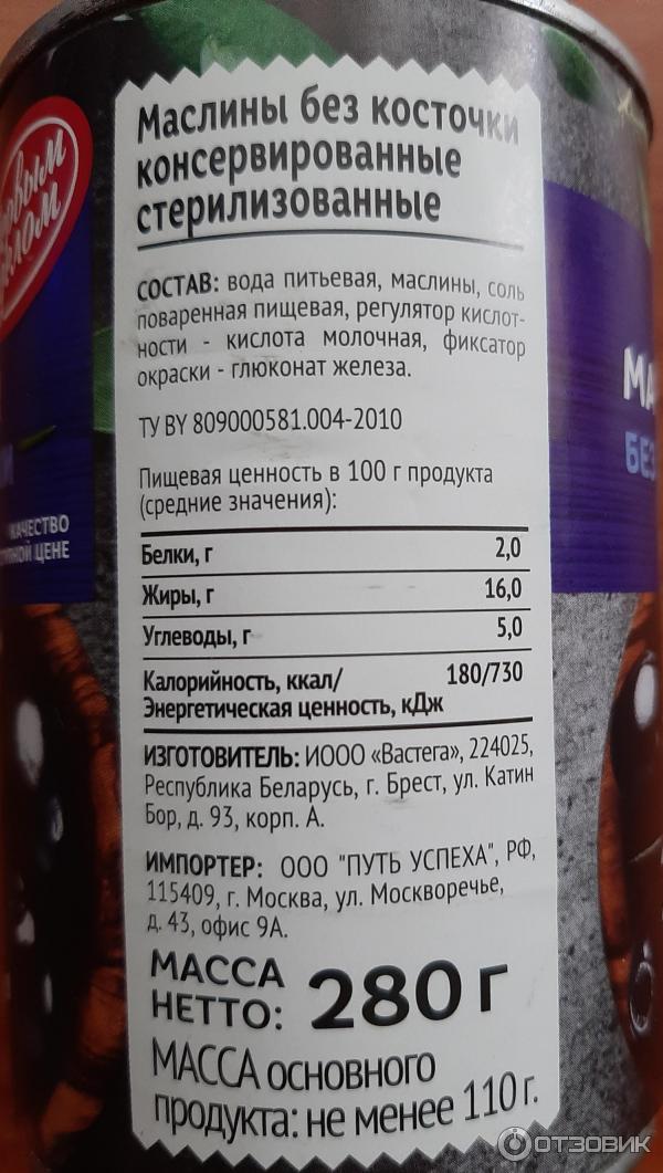 Оливки: калорийность и содержание белков, жиров, углеводов