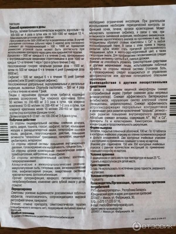 Тетрациклин Таблетки Купить В Спб