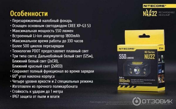 Налобный фонарь Nitecore NU32 фото