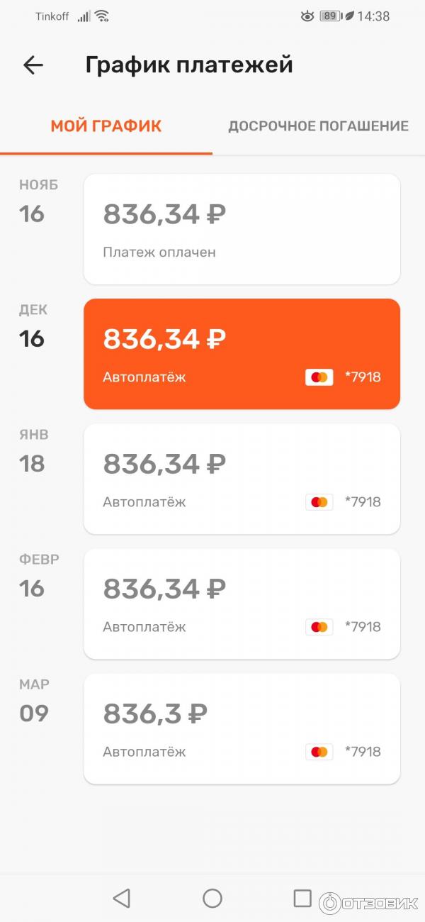 График платежей в личном кабинете